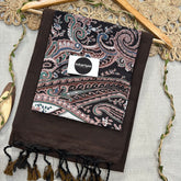 Brown Handloom Khadi Cotton Saree With Mango Print Blouse